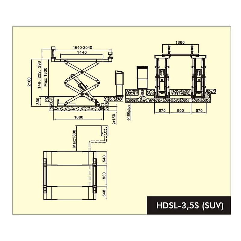 Ножничный подъемник 3,5 т, заглубленный HOREX HDSL-3.5S(SUV)